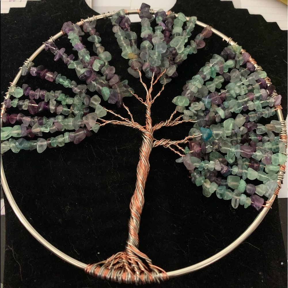 Six inch fluorite tree of life copper and tinned copper sun catcher!!!